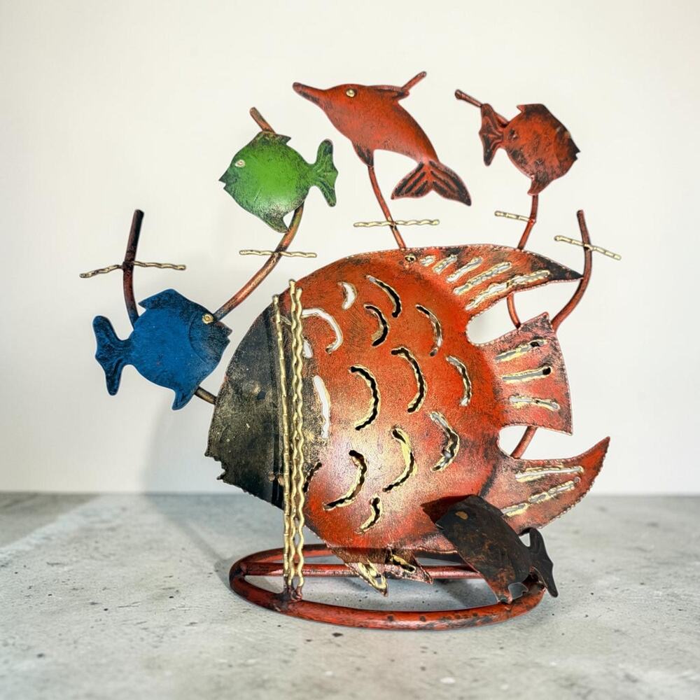 MCM Metal Fish Candle Holder Tropical Nautical Scene Ocean Brutalist Decor